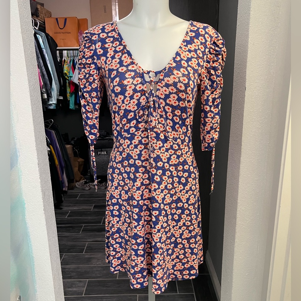 Top shop Blue Floral Tie Mini Dress